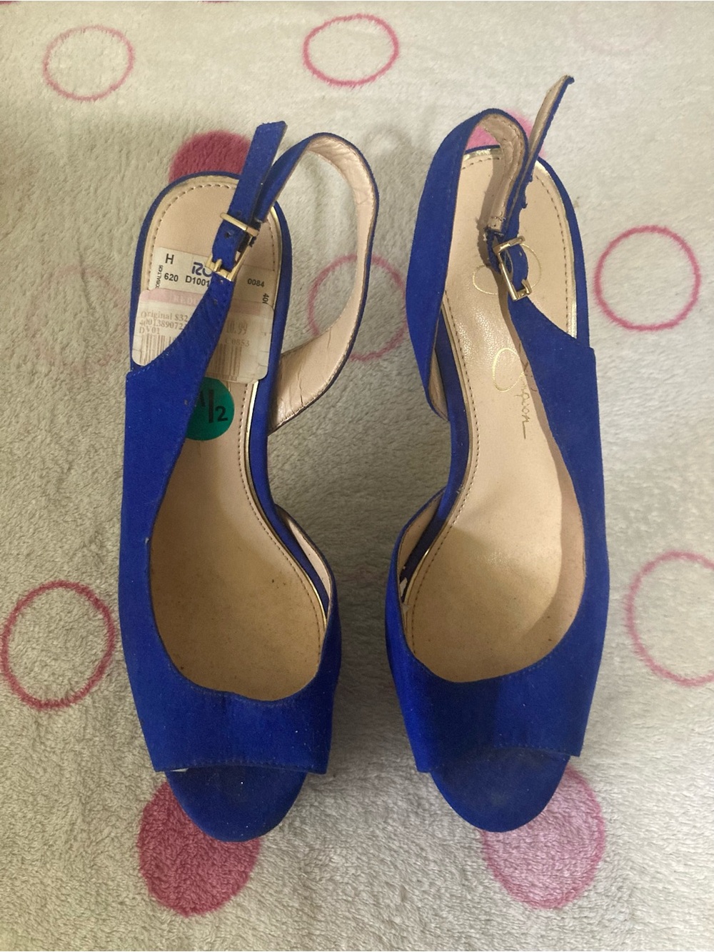 Jessica Simpson Royal Blue Suede Slingback Peep-Toe Heels